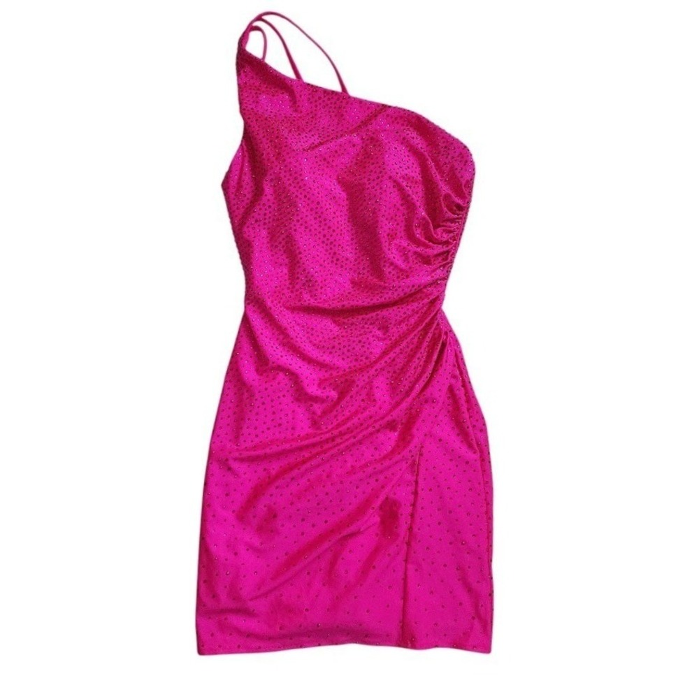 SHERRI‎ HILL Hot Pink Rhinestone Halter Mini Dress Homecoming Open Back Prom 2